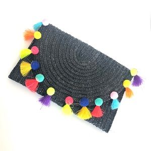 Straw Black Envelope Bag